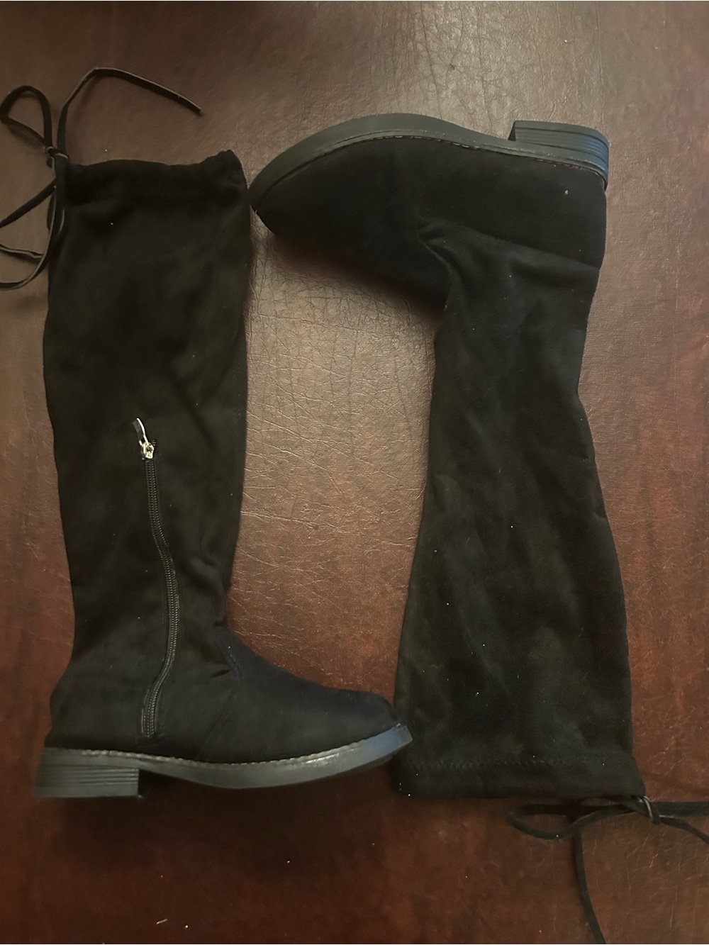 Amazon Black Knee-High Girls' Suede-Look Boots with Side Zipper